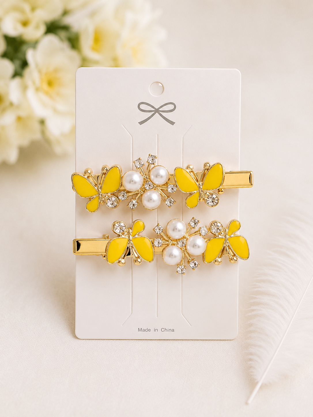 Luxury Butterfly & Pearl Hair Clip Set –(2-Piece Set) random color - Image 2
