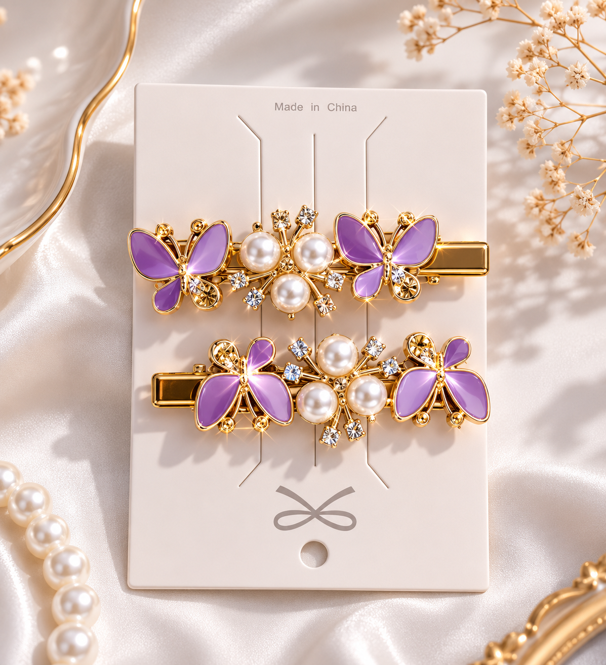 Luxury Butterfly & Pearl Hair Clip Set –(2-Piece Set) random color - Image 5