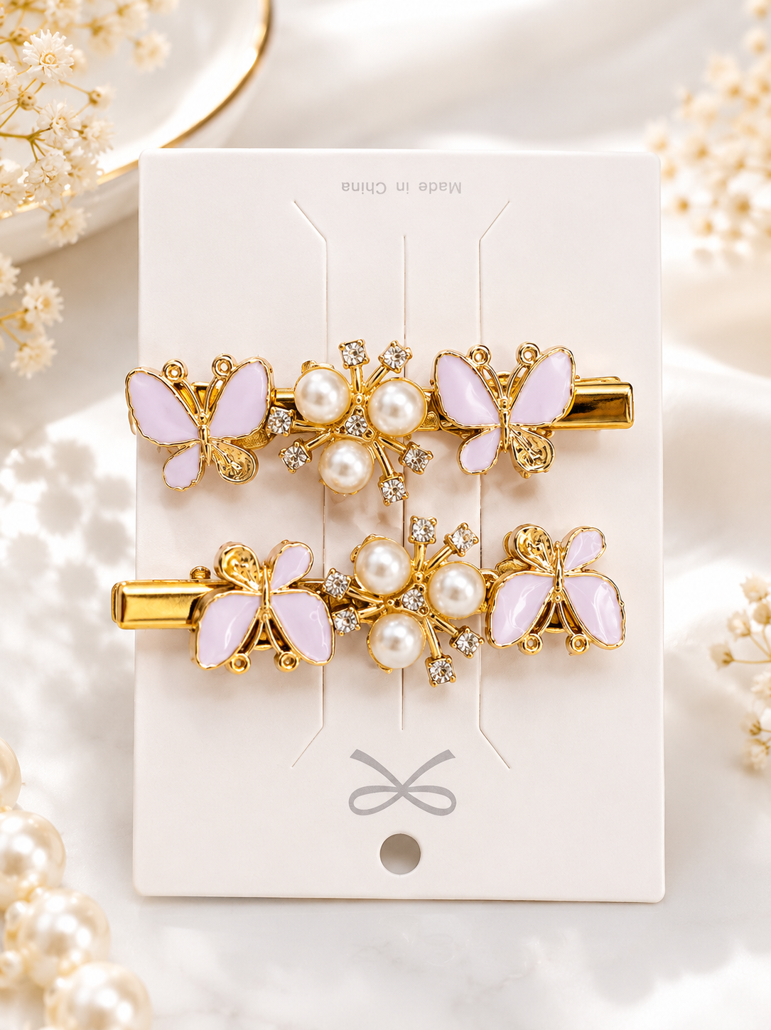Luxury Butterfly & Pearl Hair Clip Set –(2-Piece Set) random color - Image 6